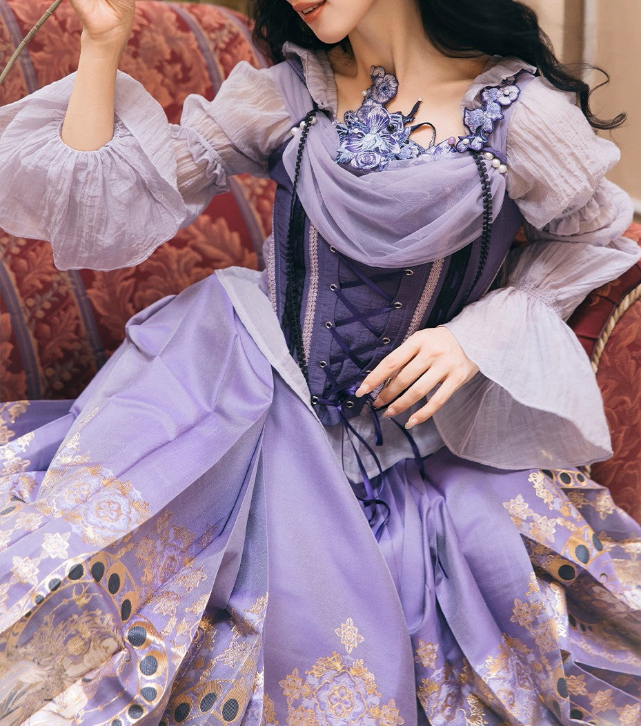 Fairycore Embroidery Purple Corset & Blouse Blouse Only