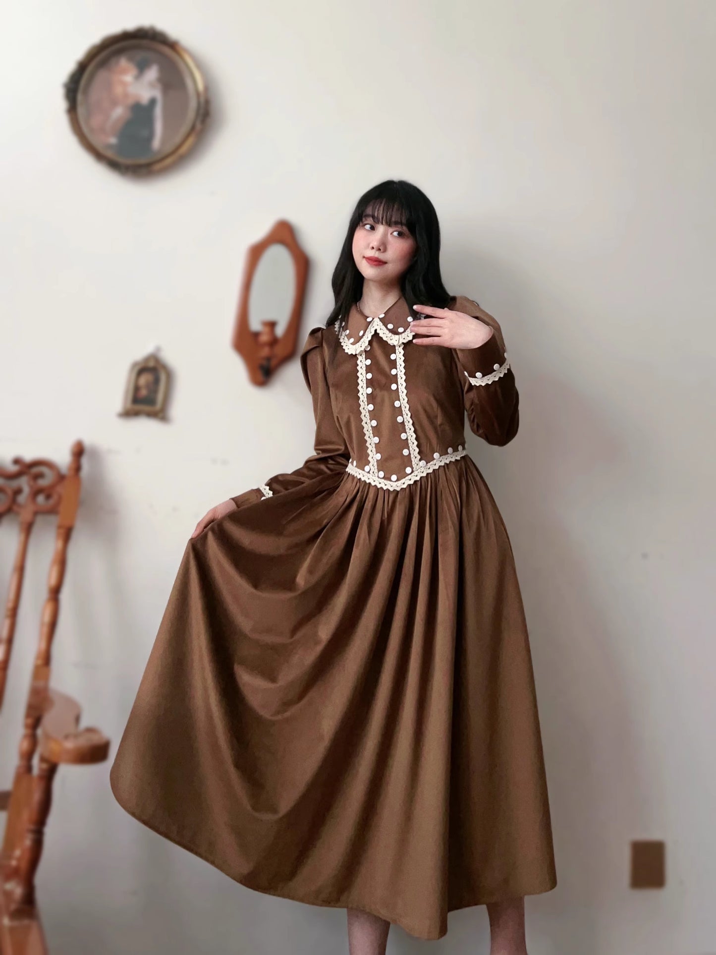 Vintage Remake Peter Pan Collar Velvet Dress