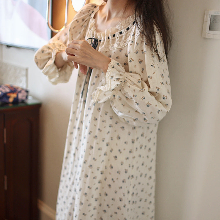 Retro Lace Panel Floral Night Gown S
