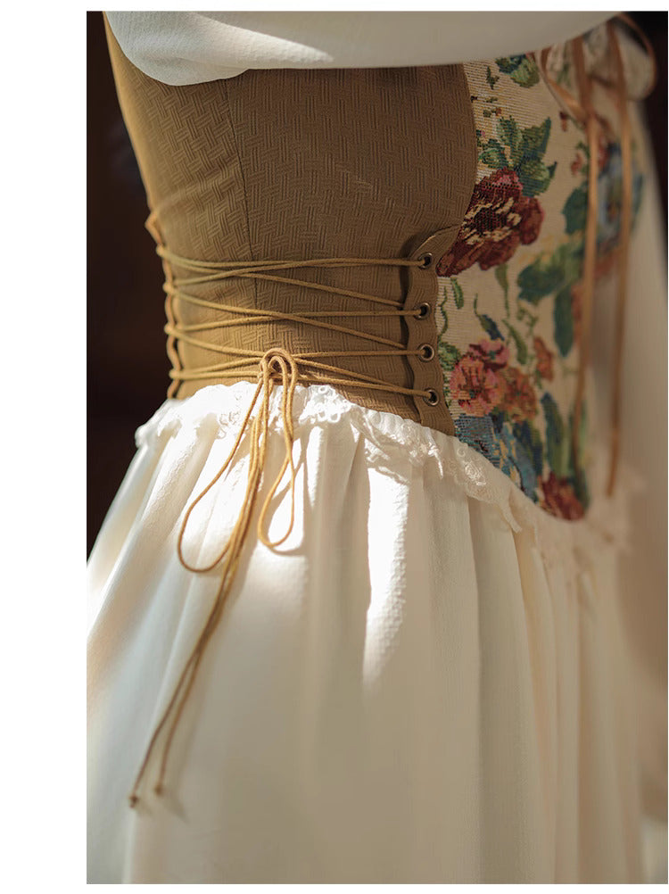 Hobbitcore Contrast Color Corset Dress – Retro Fairy