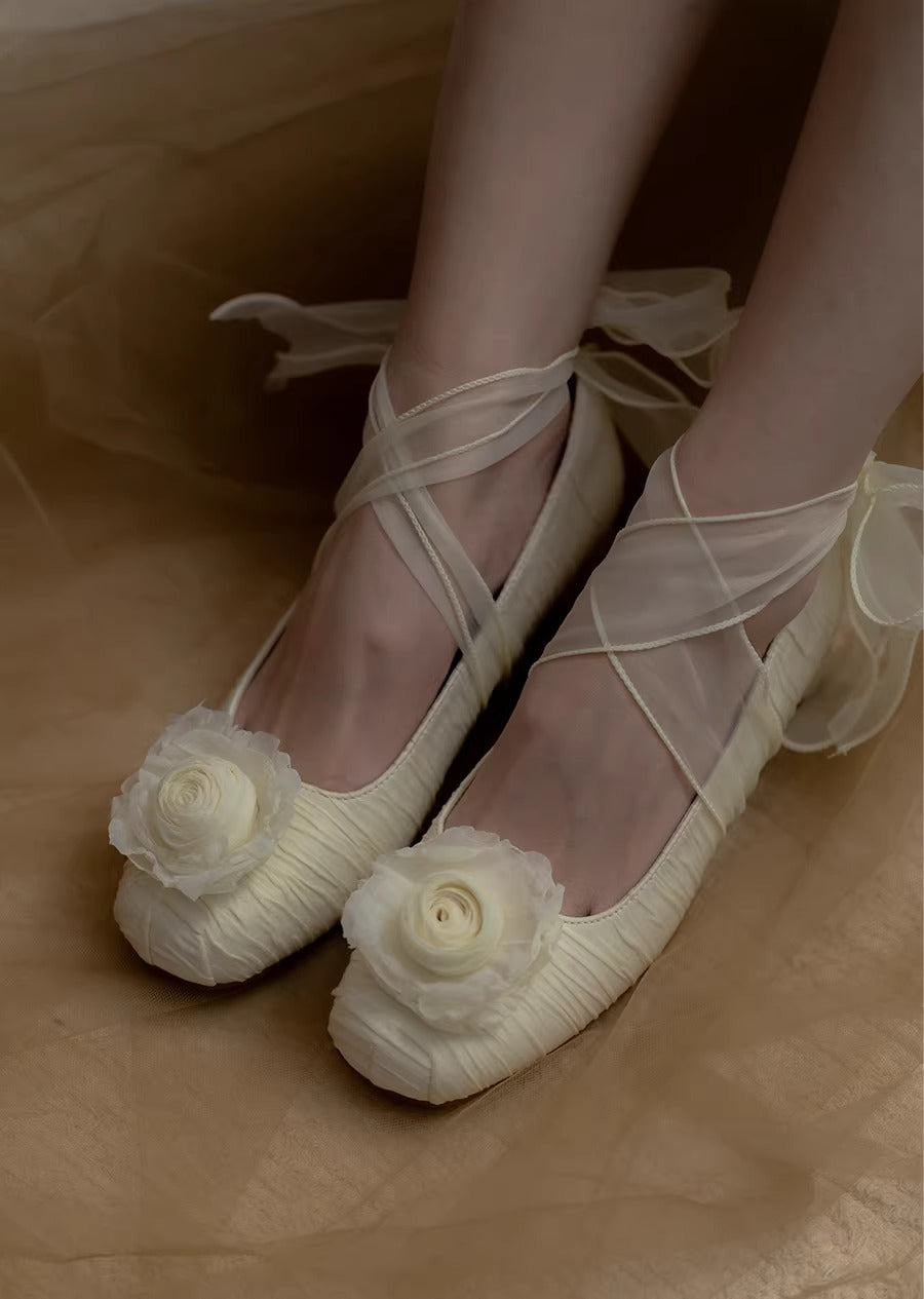 Retro Balletcore Rose Decor Flat