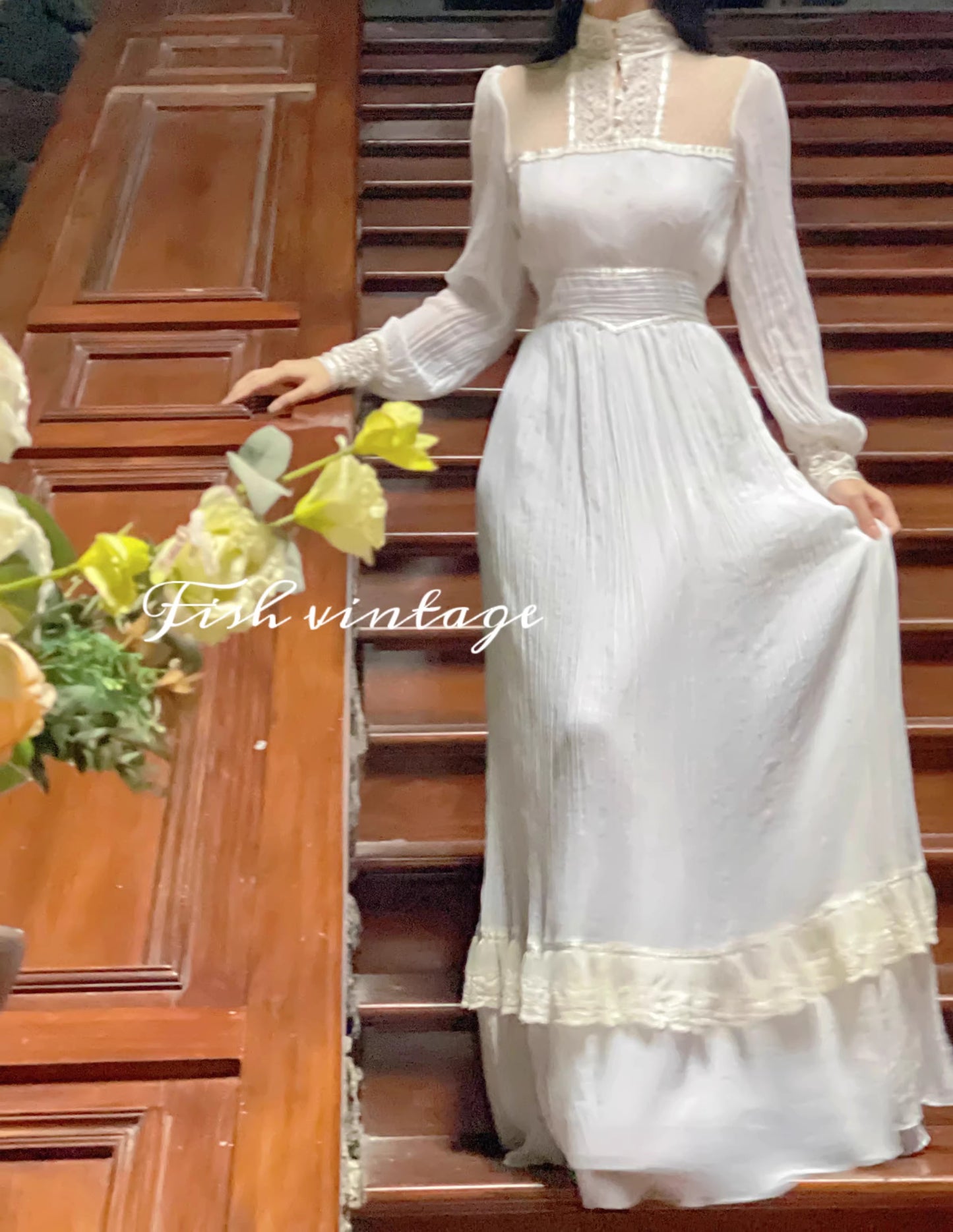 Gunne Sax Remake Stand Collar Pleated Dress