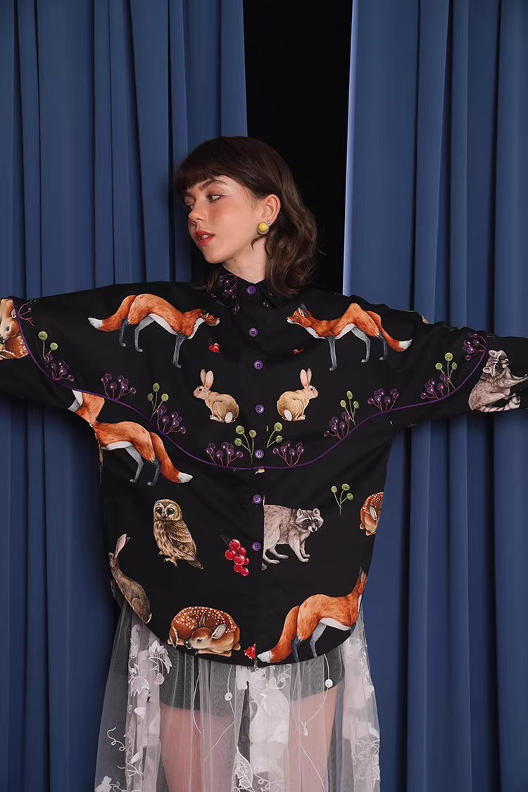 Retro Animal Print Oversize Shirt