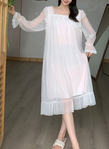 lace sleep dress Retro Coquette Lace Panel Sleepwear Night Dress M / Pink I Retro Fairy