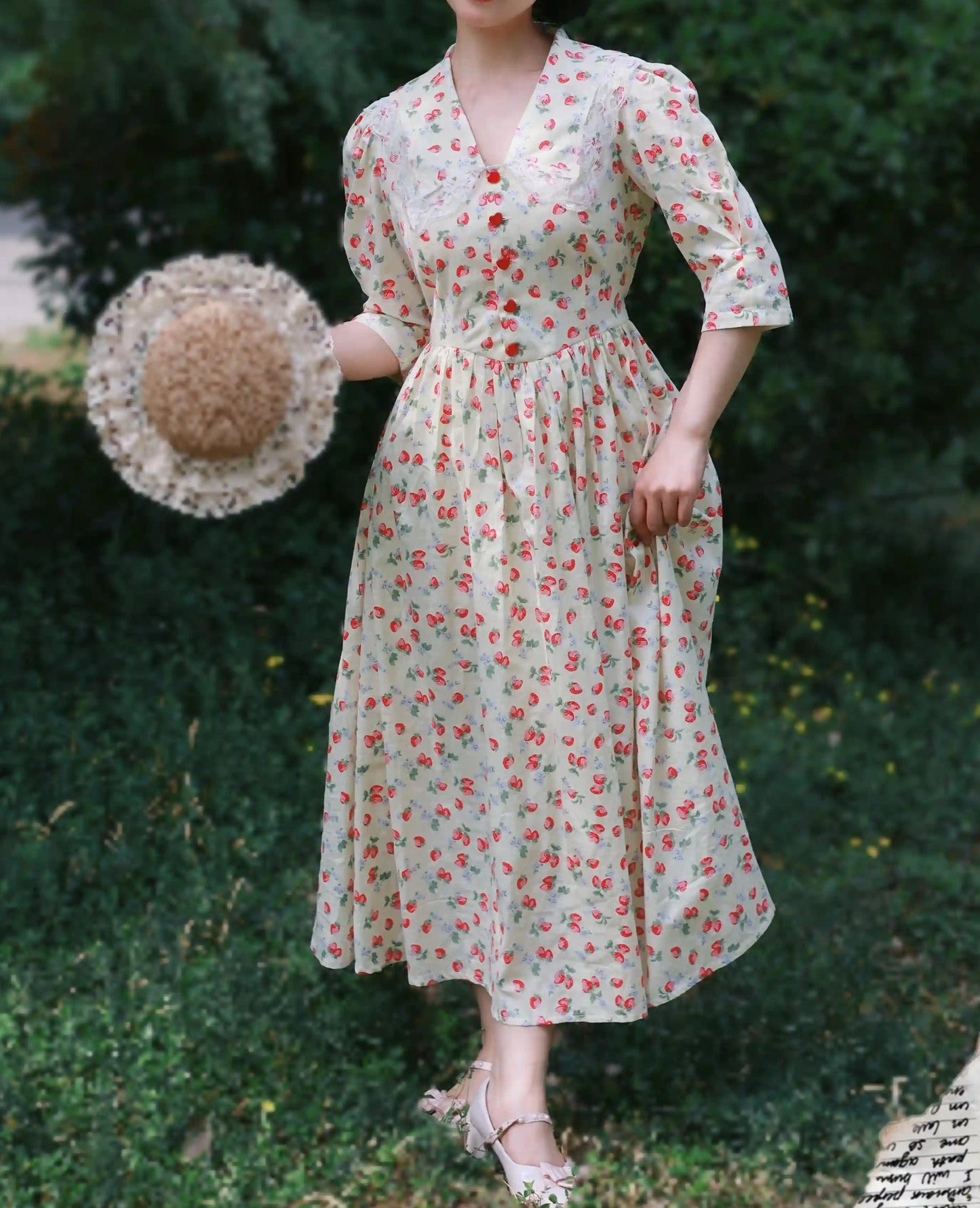 Vintage Cottagecore Strawberry Dress