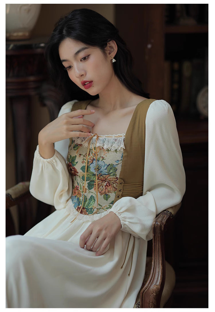 Hobbitcore Contrast Color Corset Dress – Retro Fairy