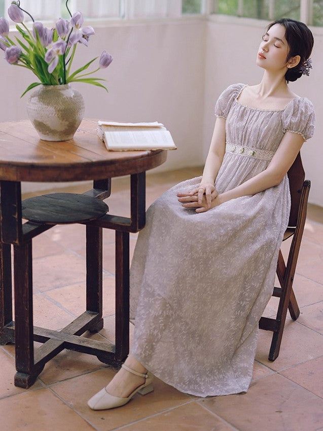 Regency Puff Sleeves Embroidery Dress