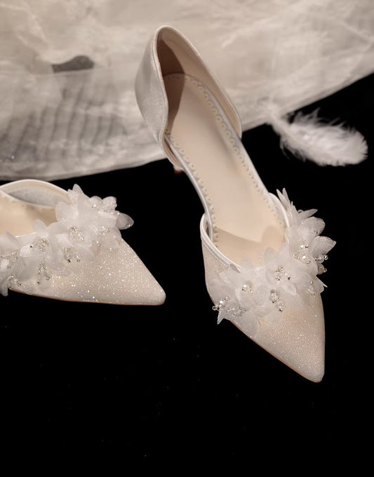 Dreamy Flower Embellished Pointed Toe Heels