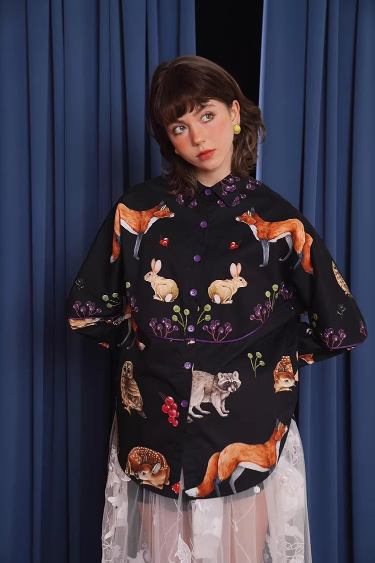 Retro Animal Print Oversize Shirt