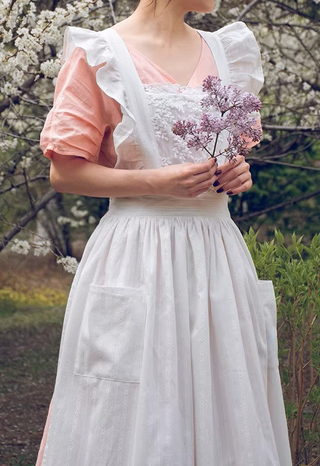 Cottagecore Embroidered Cotton Apron