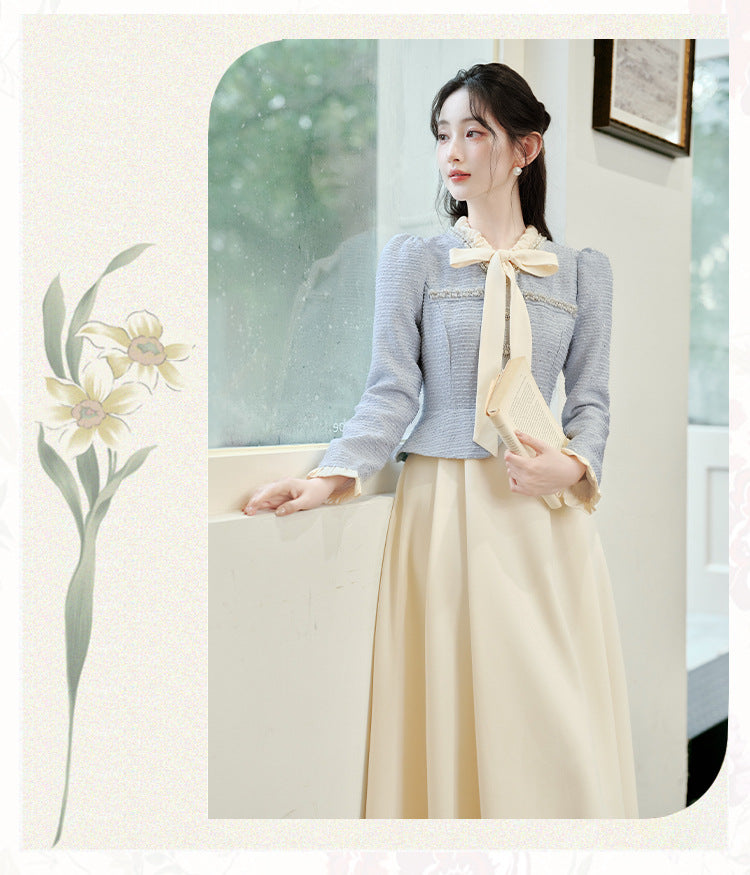 Retro Pastel Tweed Contrast Color Dress