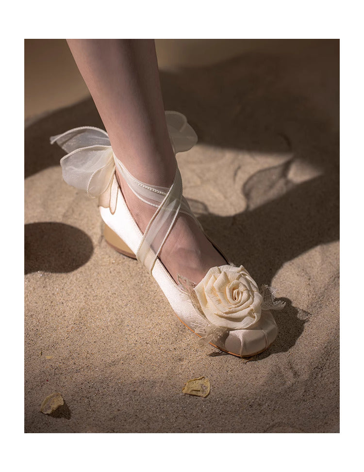 Retro Balletcore Rose Decor Flat