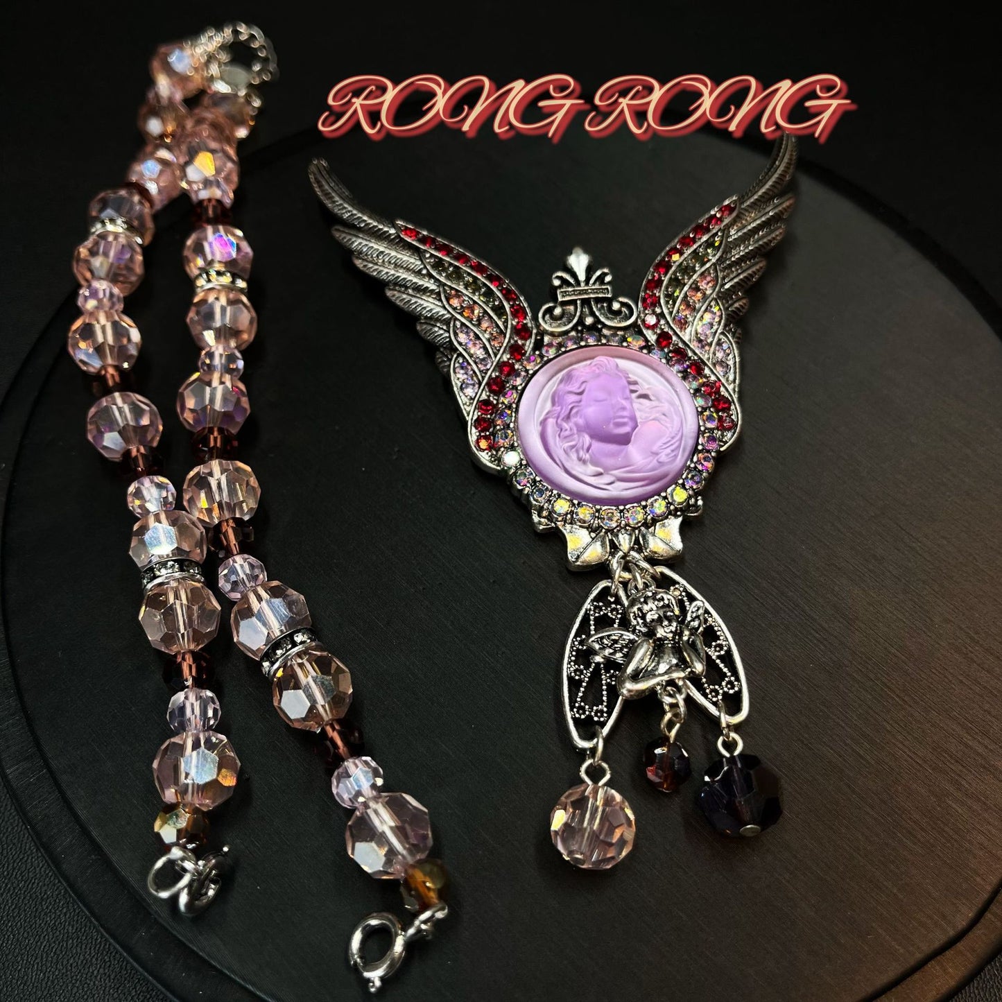 Retro Angel embossed brooch necklace Earrings & Necklace