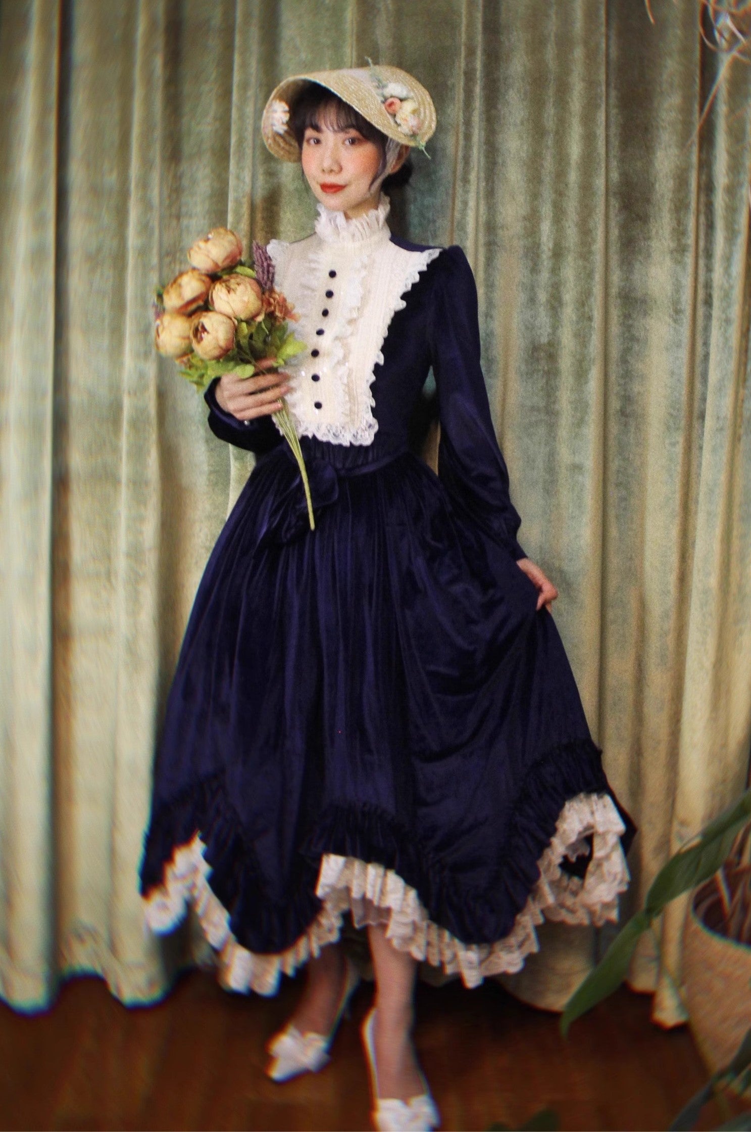 1900s Edwardian Stand Collar Swing Dress M I Retro Fairy 1900s Edwardian Stand Collar Swing Dress M I Retro Fairy