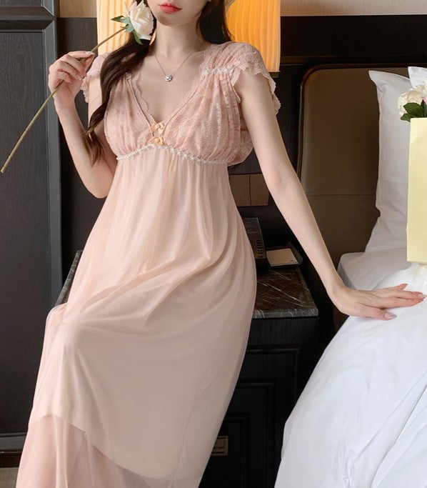 Coquette Cotton Lace Nightgown Retro Coquette Sleeveless Sleepwear