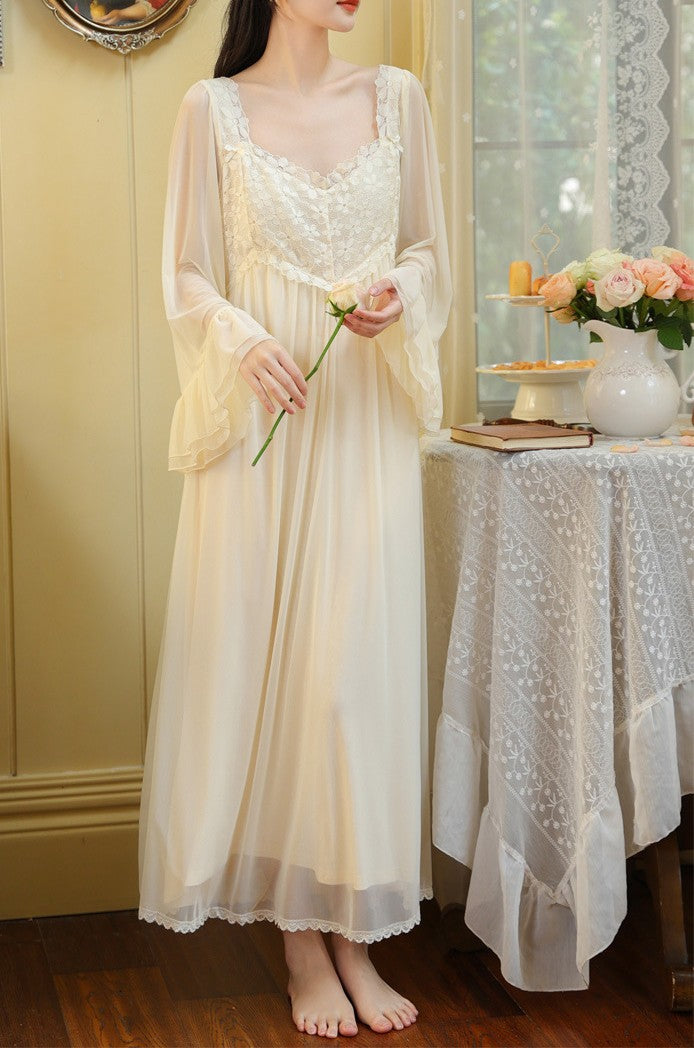 vintage lace bodice nightgown dress Sold ) ~ rare silk chiffon leaf pattern nightgown 1930s ~ Bodice is entirely alenon lace, it has a beautiful smocking detail on the front, and it's adorned with ruffles on the