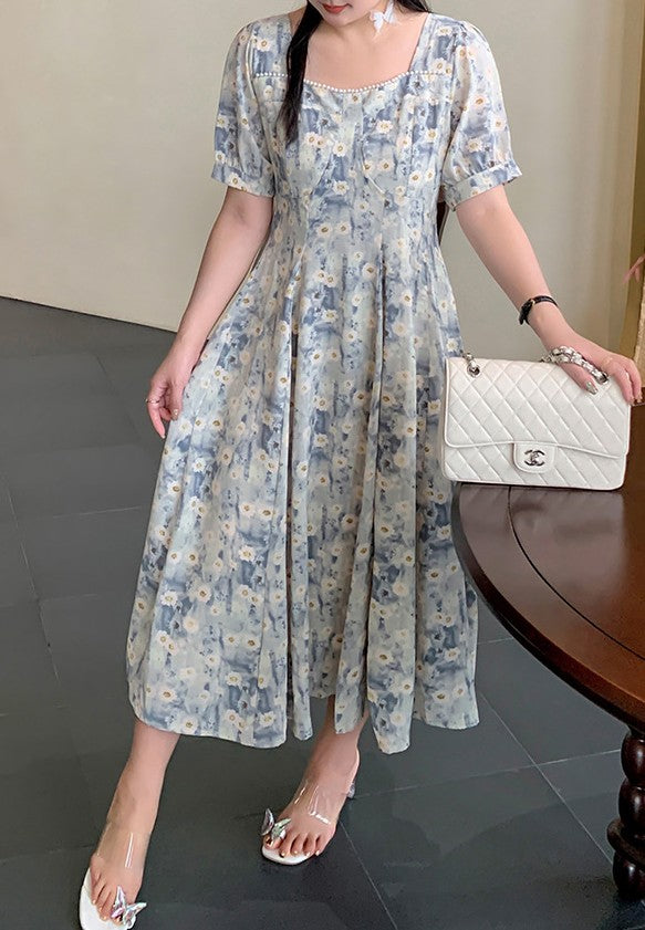 Retro Floral Studded Dress [Extended Sizes]