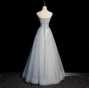 Handmade Retro Princess Tulle Off-Shoulder Blue Prom Evening Dress