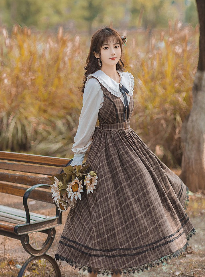 Vintage 50s Academia Blouse Plaid Dress Set XS I Retro Fairy Vintage 50s Academia Blouse Plaid Dress Set XS I Retro Fairy