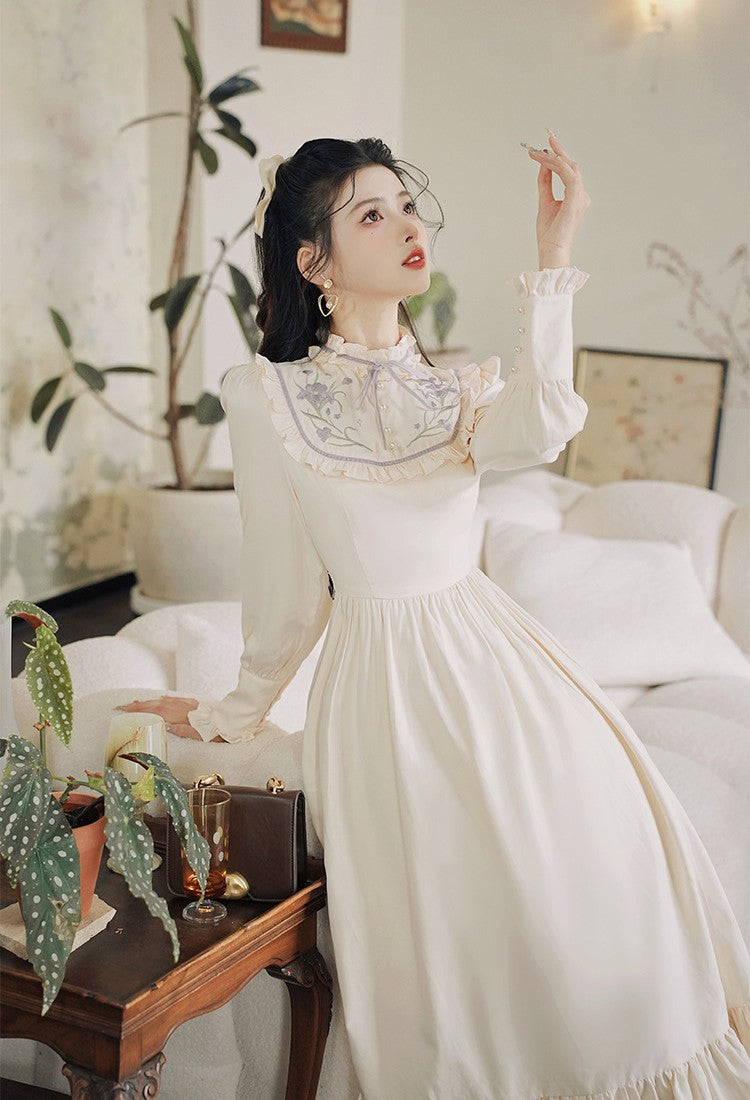 Fairycore Embroidery Stand Collar Dress