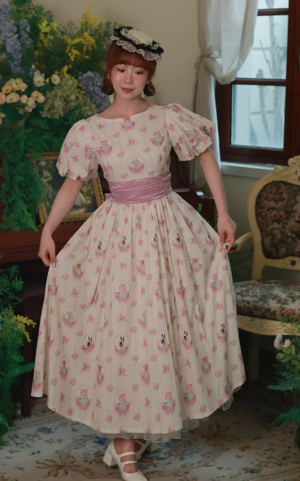 Vintage 1950s Rabbit Print Tea Dress