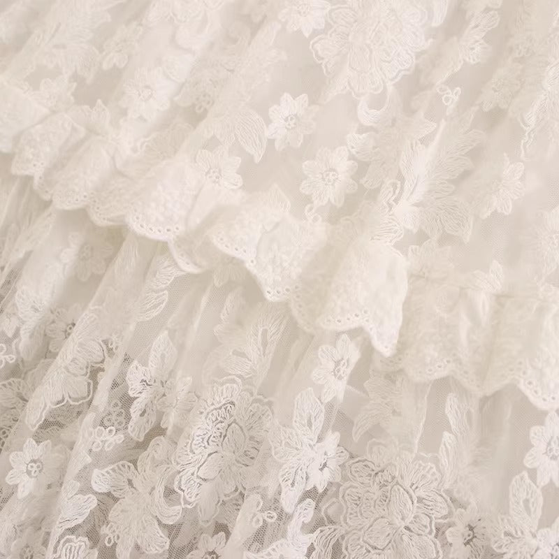 Retro Fairycore Embroidery Skirt