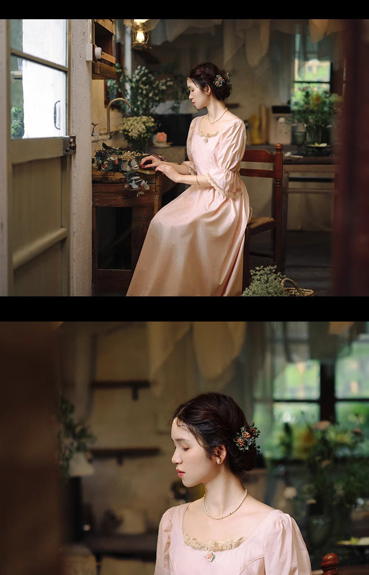 Period Drama Style Vintage Pink Dress