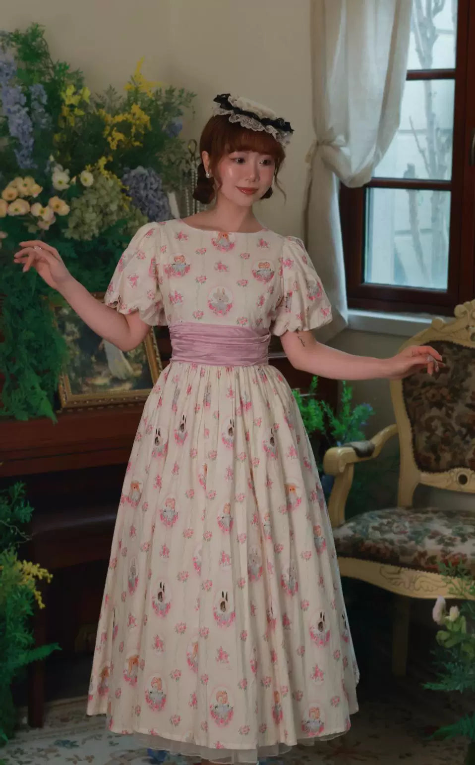 Vintage 1950s Rabbit Print Tea Dress S