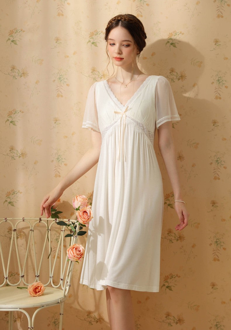 Retro V Neck Night Gowns Dress M / Blue I Retro Fairy Retro V Neck Night Gowns Dress M / Blue I Retro Fairy