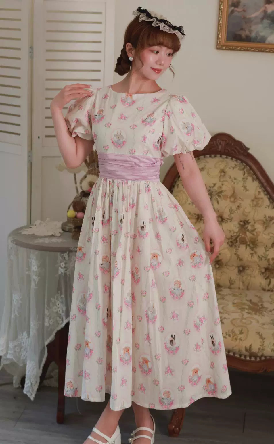 tea dresses vintage Vintage 1950s Rabbit Print Tea Dress S I Retro Fairy