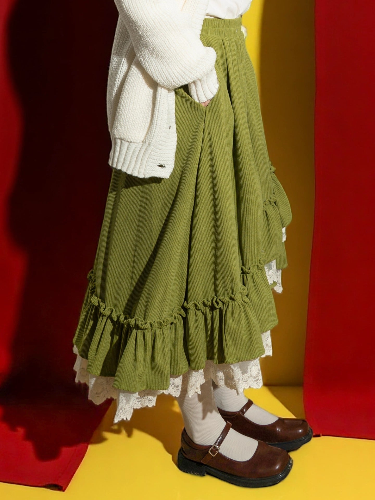 Retro Green Irregular Skirt