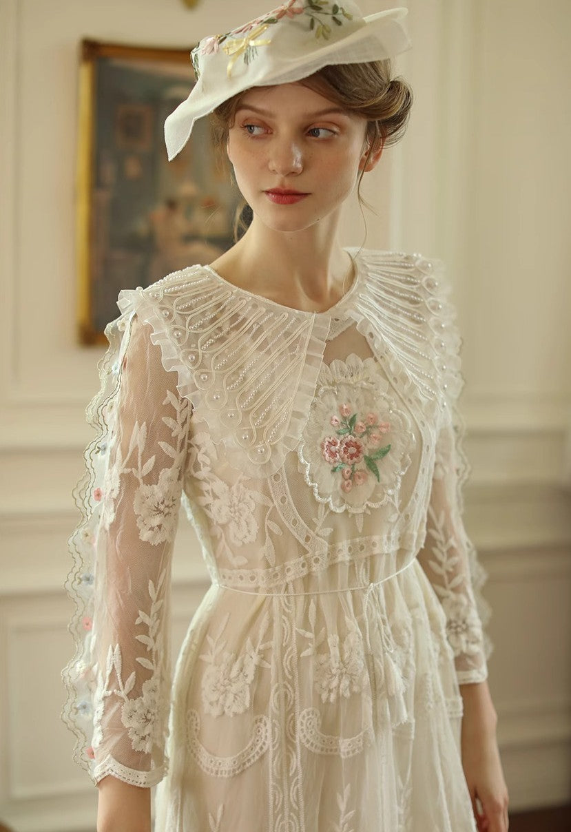 Vintage 30s Embroidery Lace Dress