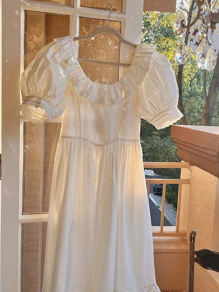 Retro Puff Sleeves Cotton Night Dress