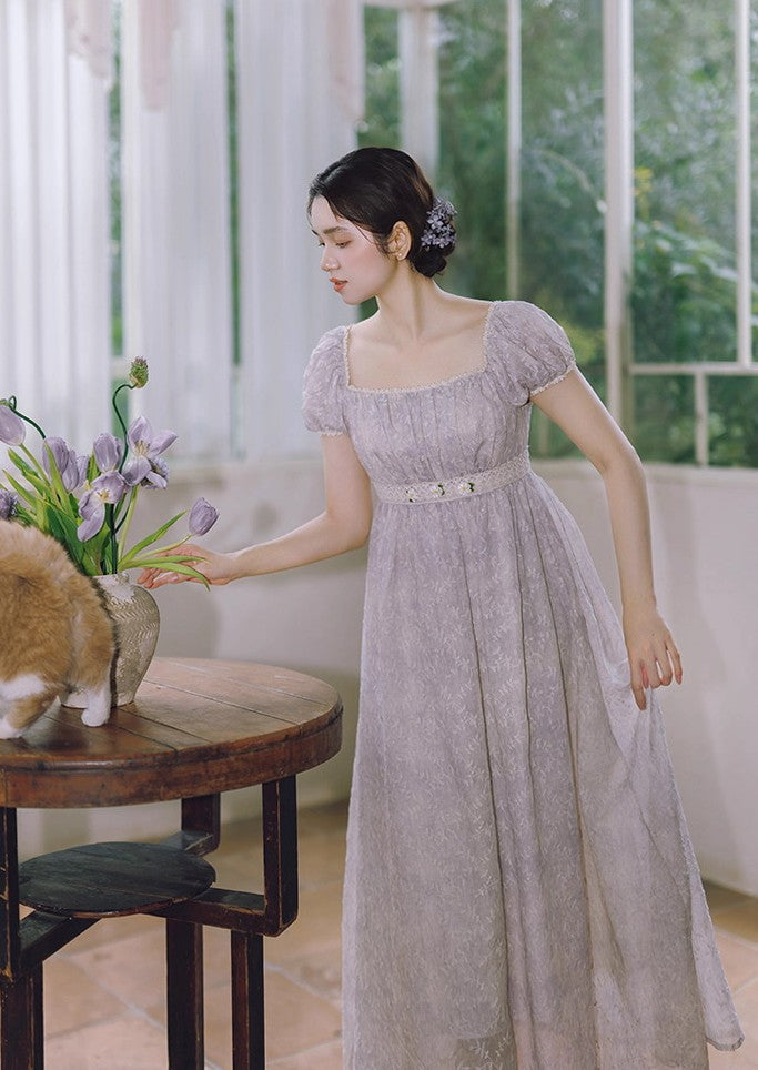 Regency Puff Sleeves Embroidery Dress