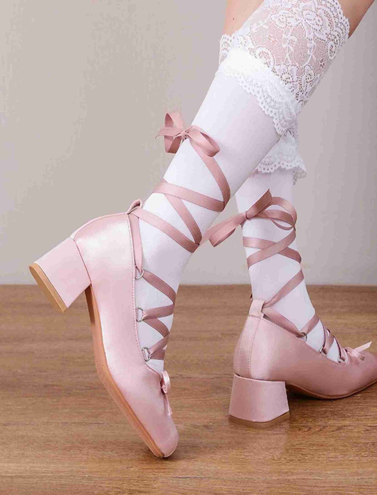 Retro Balletcore Lace up Chunky Heels