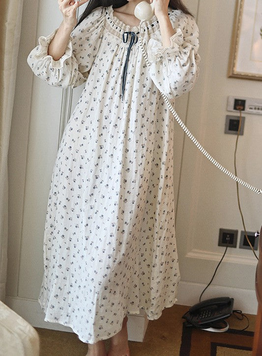 Retro Lace Panel Floral Night Gown