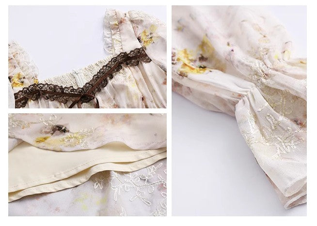 Dreamy Fairycore Floral puff Sleeves Dress
