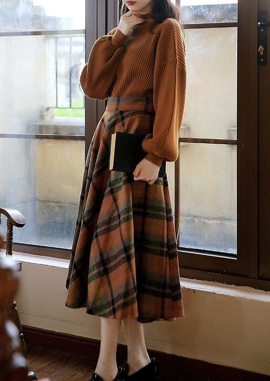 Retro Style Knit Top Plaid Skirt Set – Retro Fairy