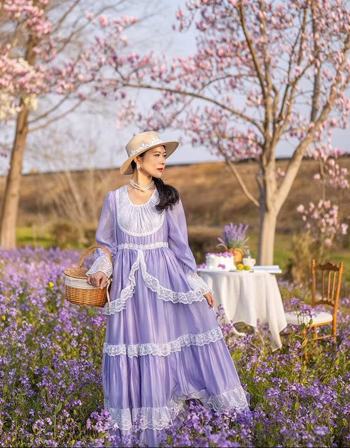 Gunne Sax Style Violet Lace Patchwork Swing Dress