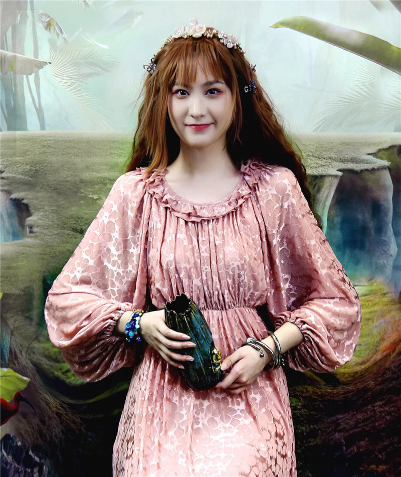 Fairycore Ruffled Pink Floral Dress S (Length- 50 inches/127 cm)