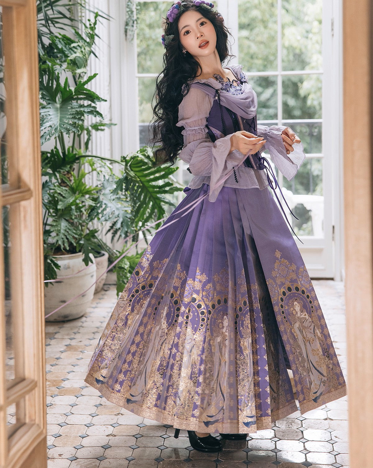 Fairycore Embroidery Purple Corset & Blouse