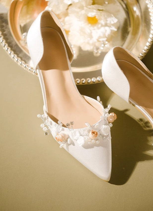 Vintage Flower Beaded Pointed Toe Stiletto Heels