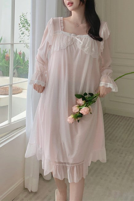 Retro Coquette Lace Panel Sleepwear Night Dress M / Pink I Retro Fairy Retro Coquette Lace Panel Sleepwear Night Dress M / Pink I Retro Fairy