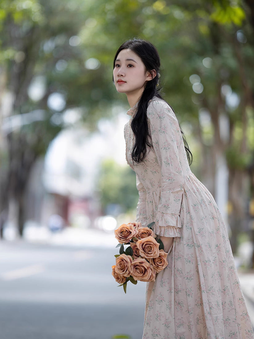 1900S Stand Color Floral Vintage Dress – Retro Fairy 1900S Stand Color Floral Vintage Dress – Retro Fairy