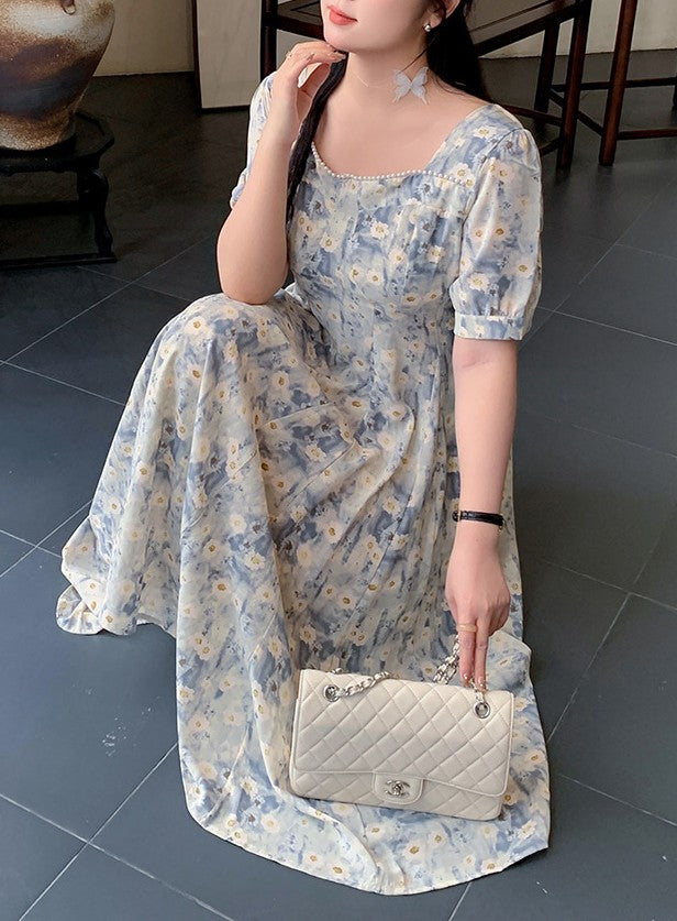 Retro Floral Studded Dress [Extended Sizes]