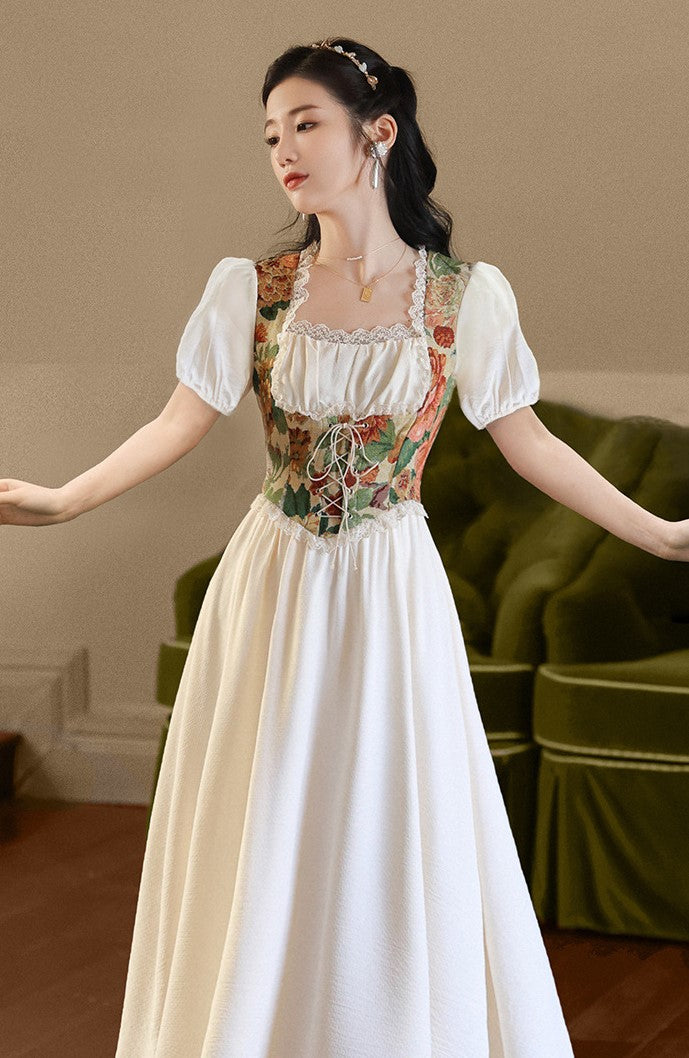 Cottagecore Jacquard Puff Sleeves Dress short Sleeves / L I Retro Fairy Cottagecore Jacquard Puff Sleeves Dress short Sleeves / L I Retro Fairy