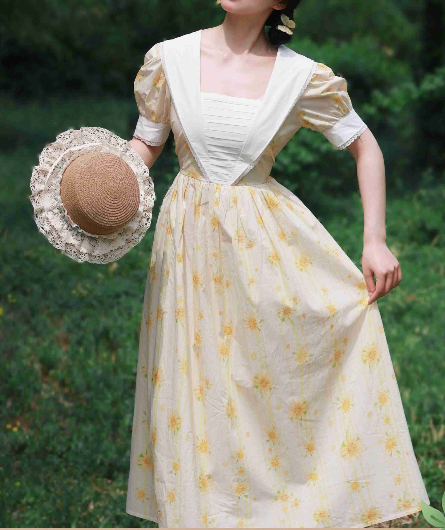 Vintage Cottagecore Sunflower Cotton Dress