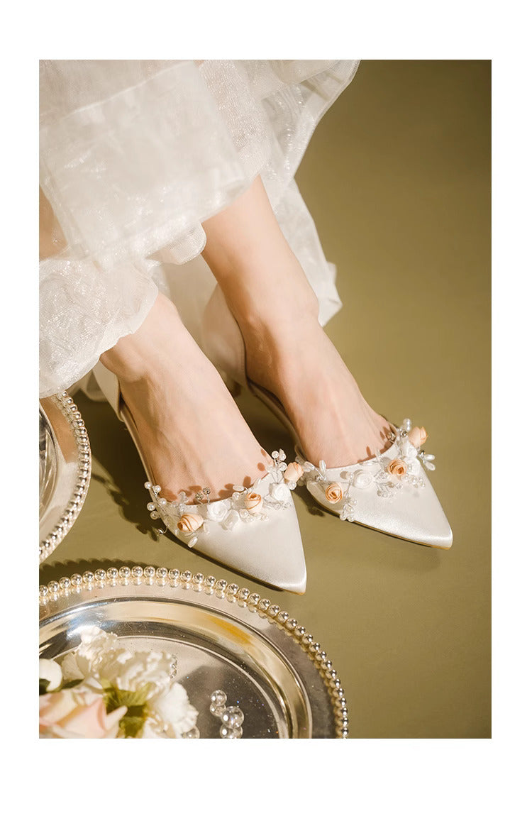 Vintage Flower Beaded Pointed Toe Stiletto Heels