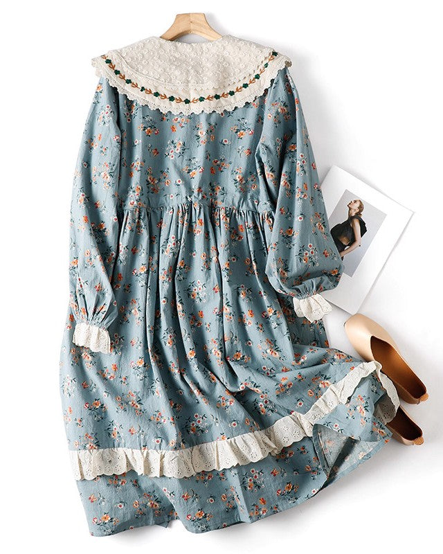 Mori Kei Floral Embroidery Dress