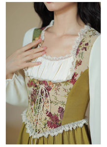 Cottagecore Tapestry Lace up Dress